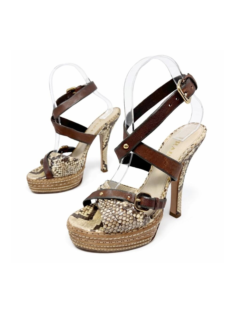 Prada Snakeskin Platform Strappy High Heels Womens Size EU 37